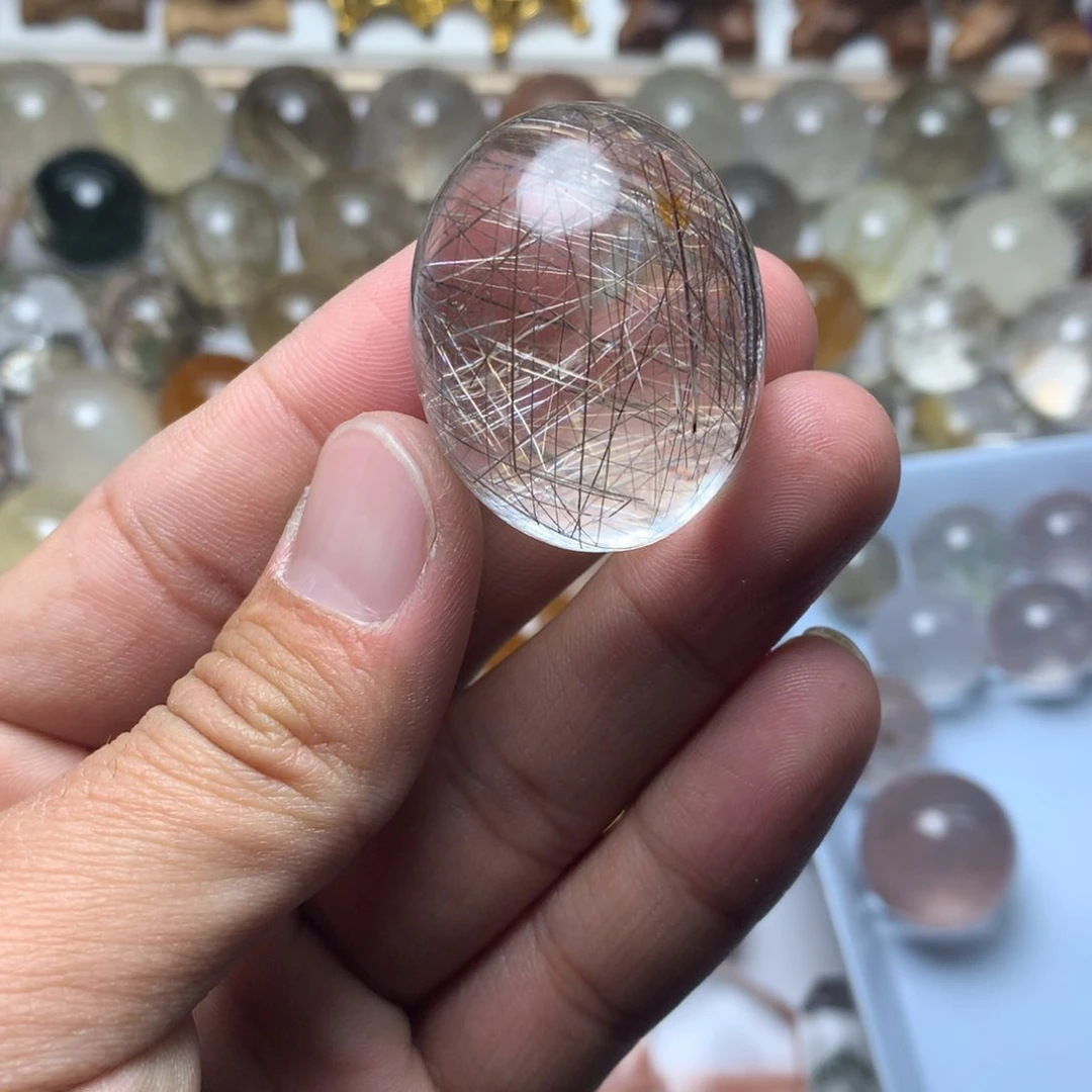 水晶珠宝半成品未镶嵌秋*蓝银发蛋面