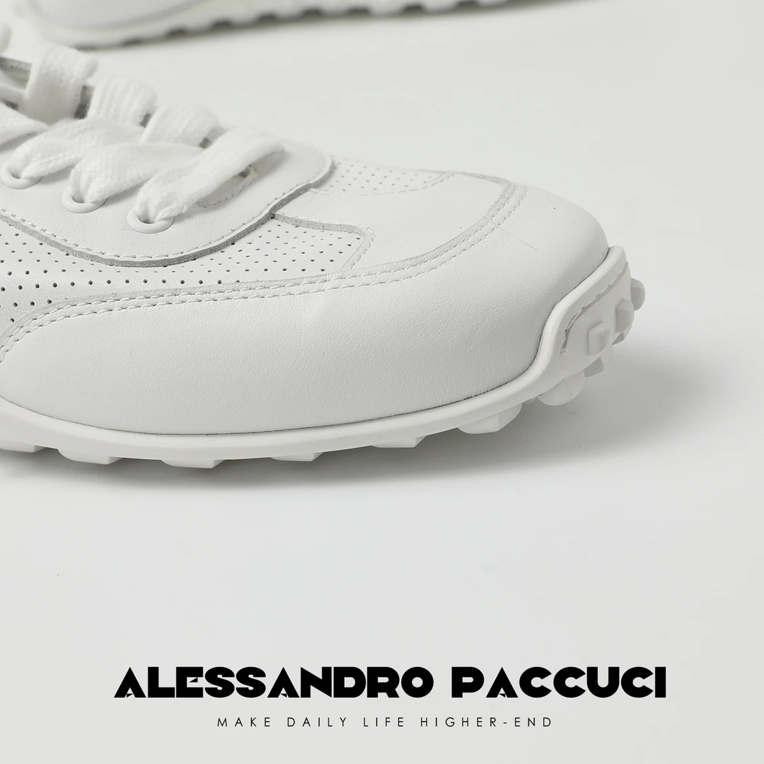 AP洛哥42127XA【舒适同行】小牛皮冲孔米白色女运动鞋休闲鞋