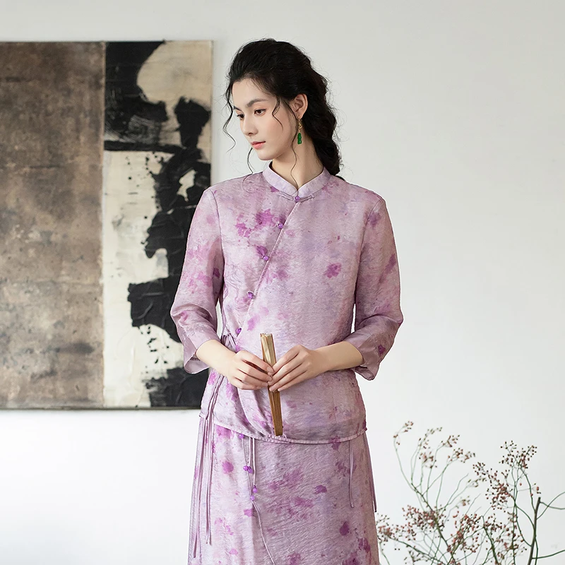 生活在左2025春季新品印花优雅新中式气质夏季款衬衣女1951119 ..