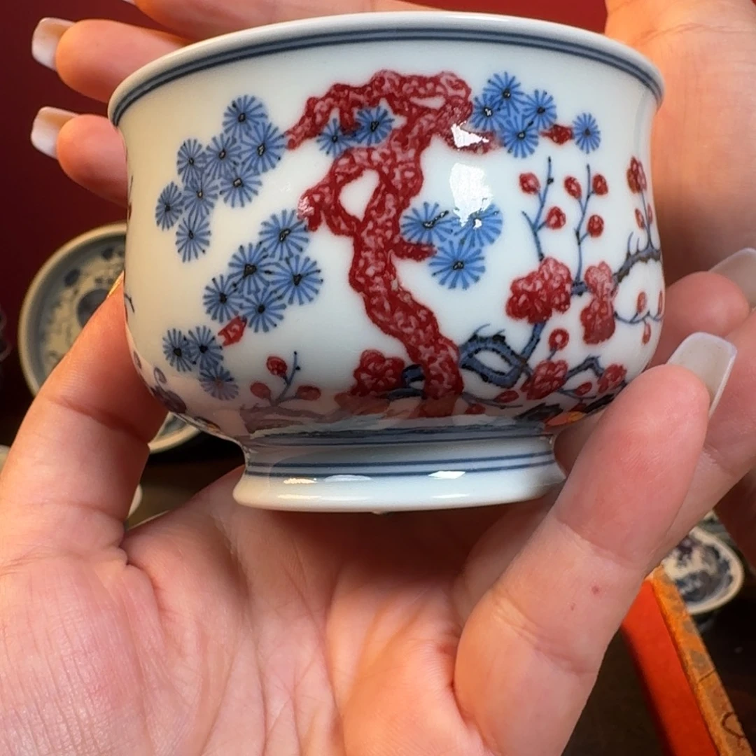 摆件松竹梅釉里红