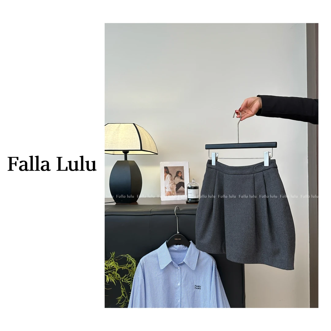 @英子家 休闲百搭气质厚料毛呢韩系学院风短裙半身裙 C2432