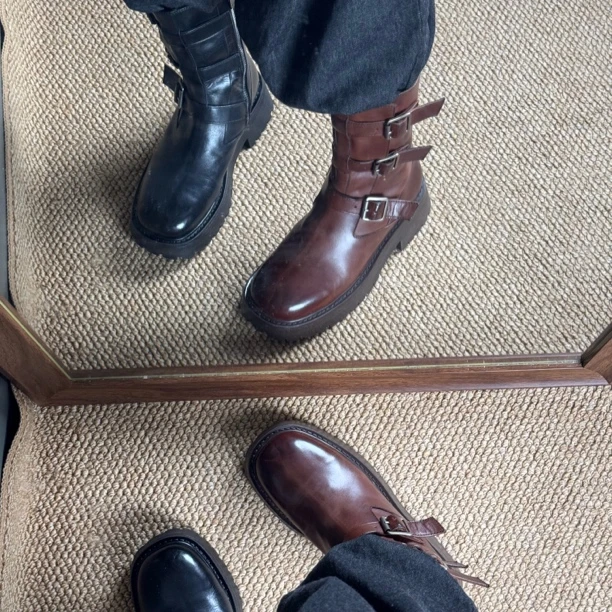 【GUIDI&GD马皮骑士靴】 西部中筒靴中跟百搭帅气简约水洗做旧工艺