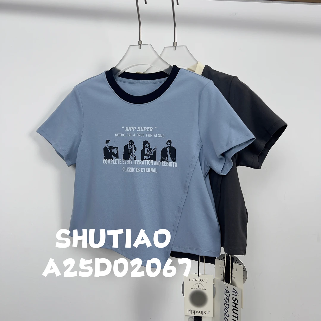 【SHUTIAO】2025夏季：新款小众设计款T恤A25D02067