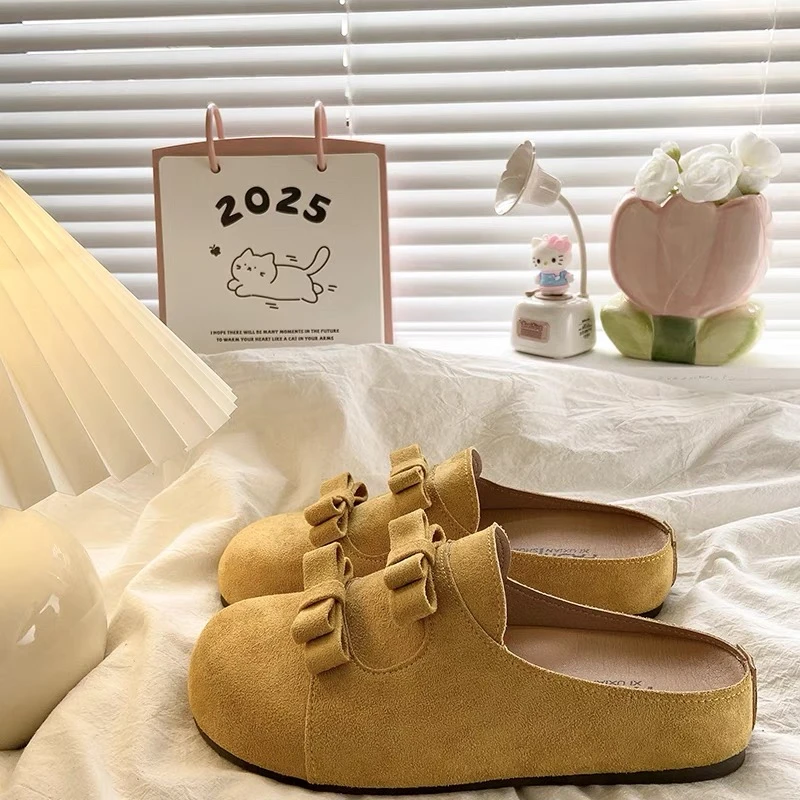 5118 舒适修面皮纯色休闲风包头包头拖半托流浪丹宁风