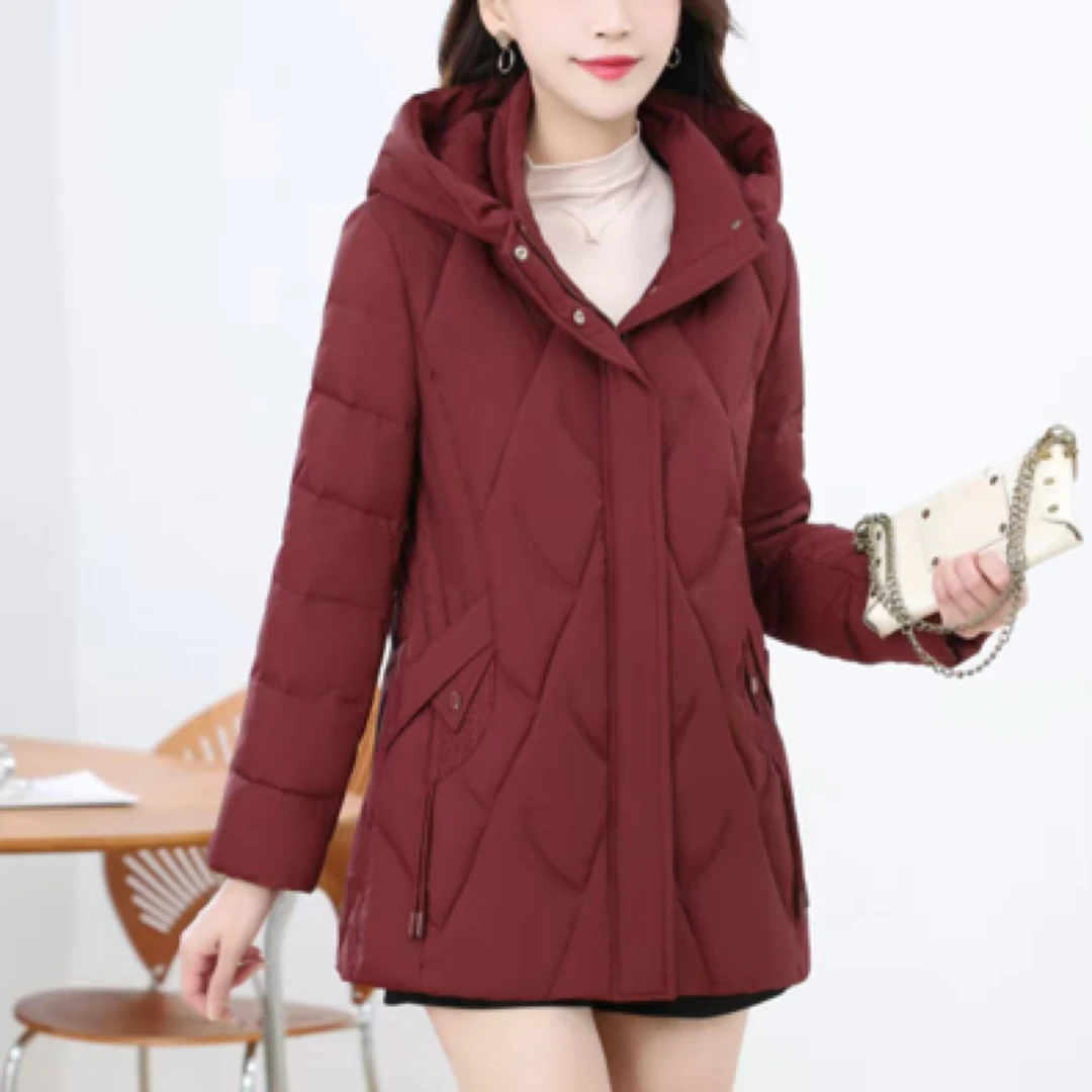 皖如妈妈装枣红色女款时尚休闲百搭棉服中老年中长款秋冬洋气