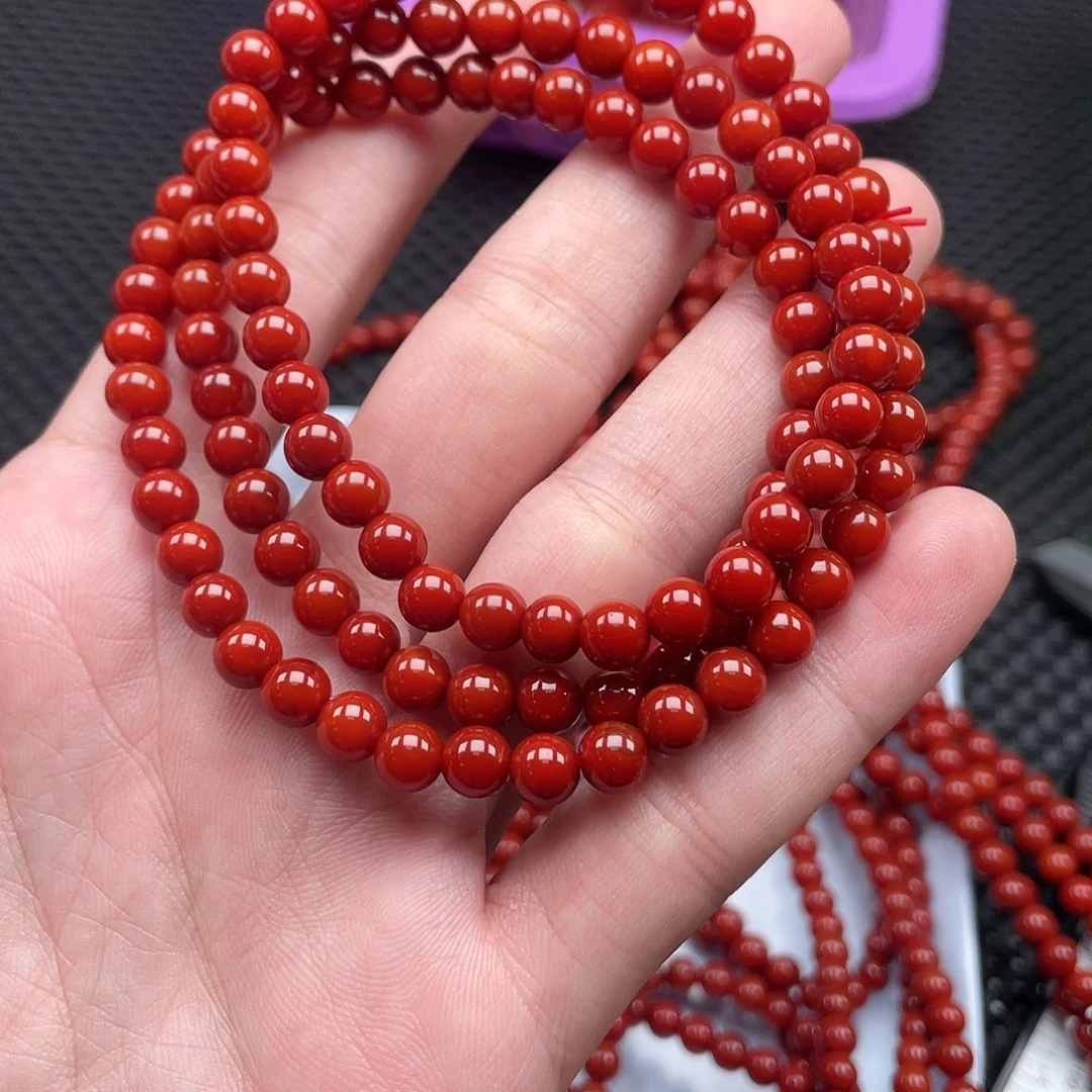 南红玛瑙6mm柿子红圆珠108长链未镶嵌