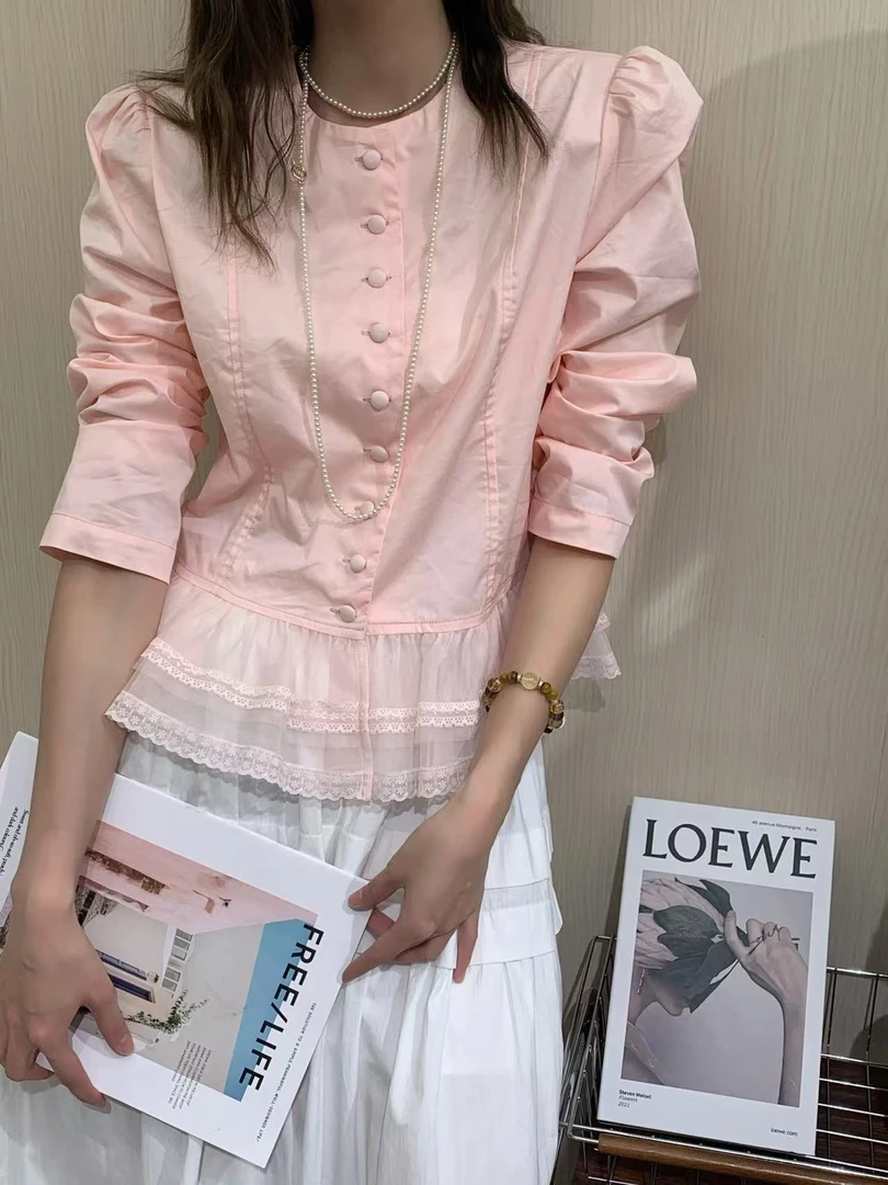 【JINJIN】2025夏季新款小众设计荷叶边蕾丝衬衫（8935）NO退NO换