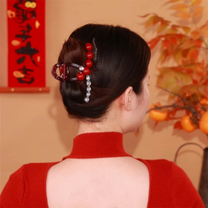 新年红色时尚气质精致红豆抓夹新款秋冬优雅简约发夹发饰A312