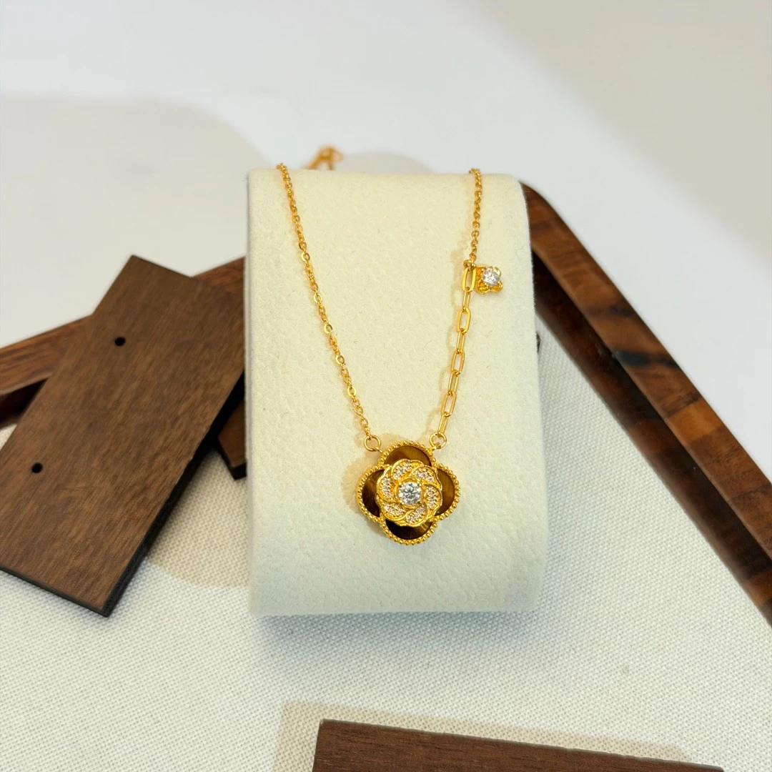 真真-G/Z【山茶花点钻套链】足金999精工5G（点钻附加188）