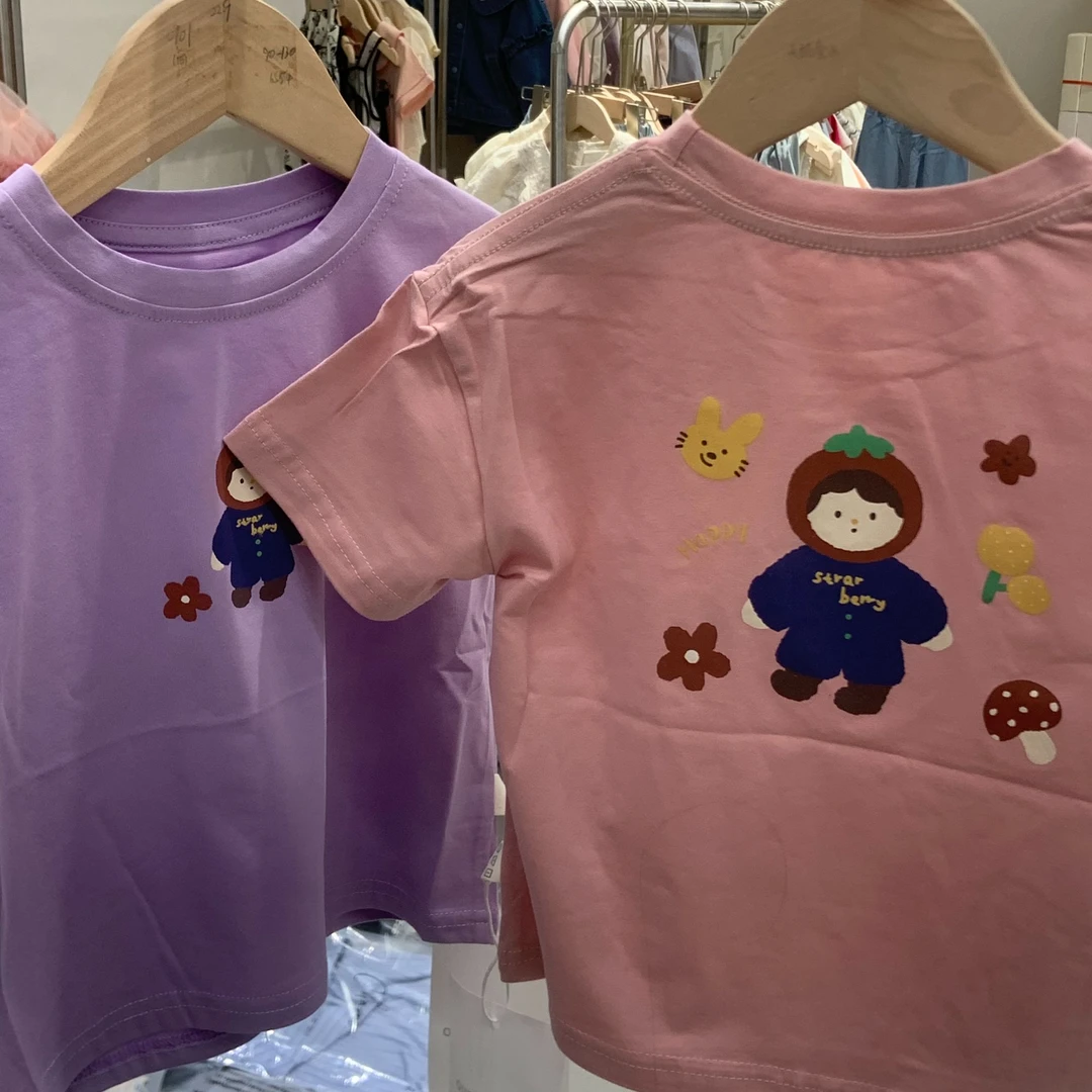 WZDD-29928-女宝宝夏季软糯儿童圆领半袖印花T恤