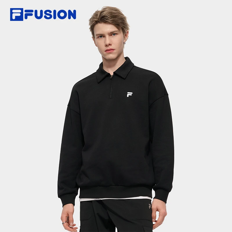 FILA FUSION斐乐潮牌情侣款套头卫衣2025秋新款纯棉宽松翻领上衣