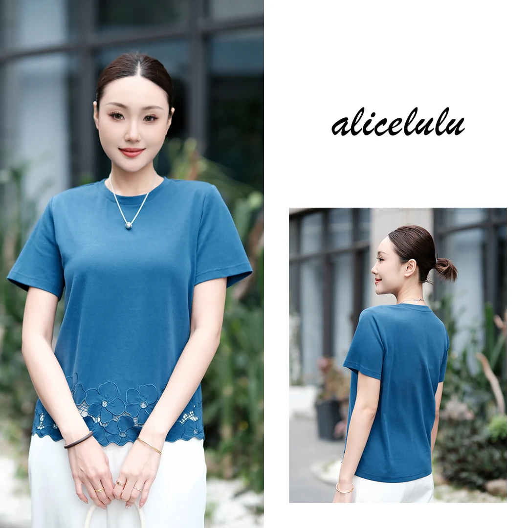 2[alicelulu]花事雅趣T恤刺绣钩花亲肤显瘦S2142026L