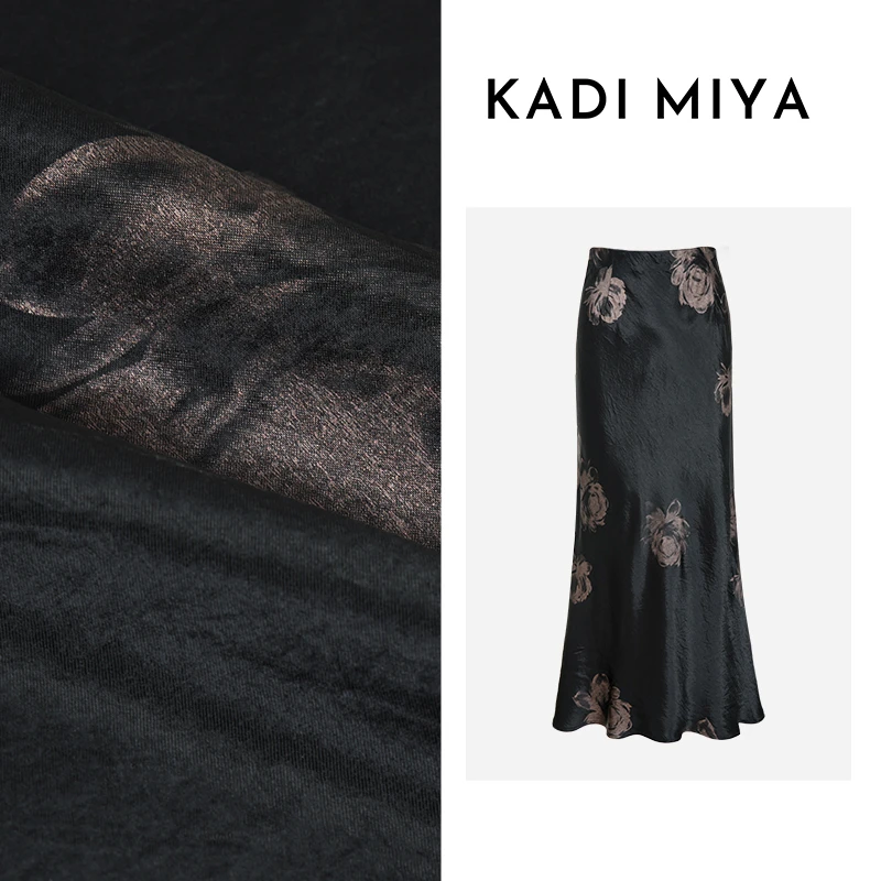 KADIMIYA【西西里】静奢优雅缎面印花半身裙弹力腰修身显瘦高中长裙
