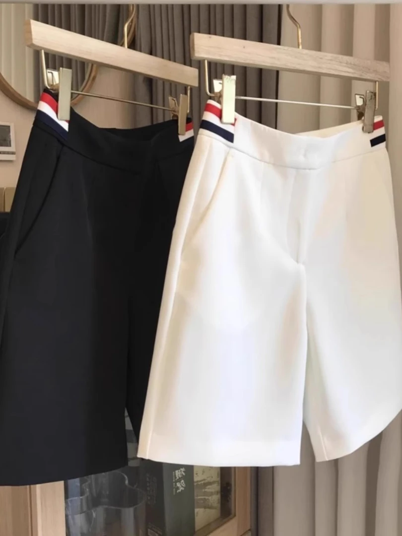 高端白色西装短裤五分裤女2025夏季新款窄版阔腿裤休闲百搭直筒裤