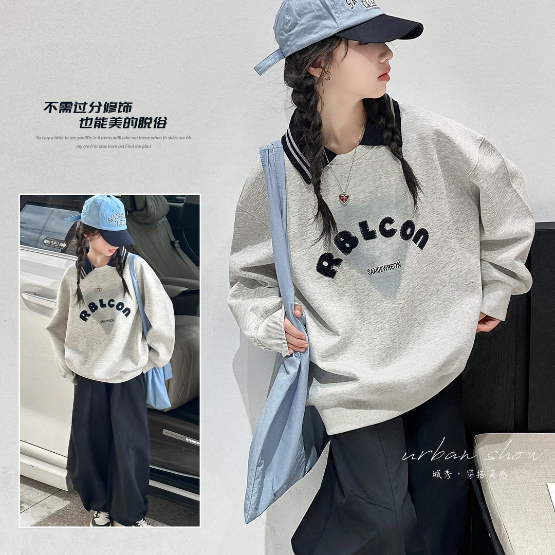 女童卫衣套装春秋款2025新款女孩6-12岁中大童洋气长袖上衣秋装潮