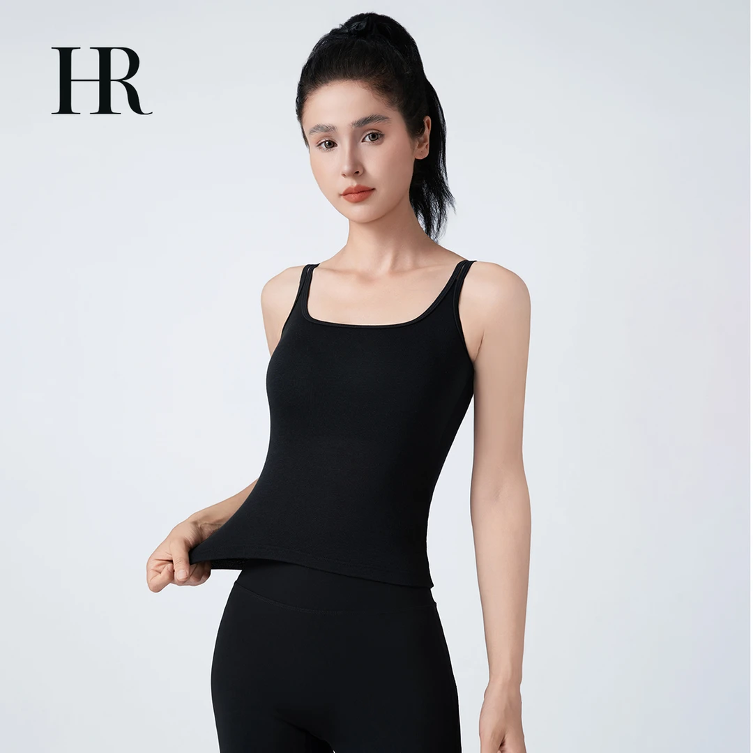 【HR赫莲娜】蚕丝一体背心简约纯色螺纹夏内搭性感打底瑜伽女-