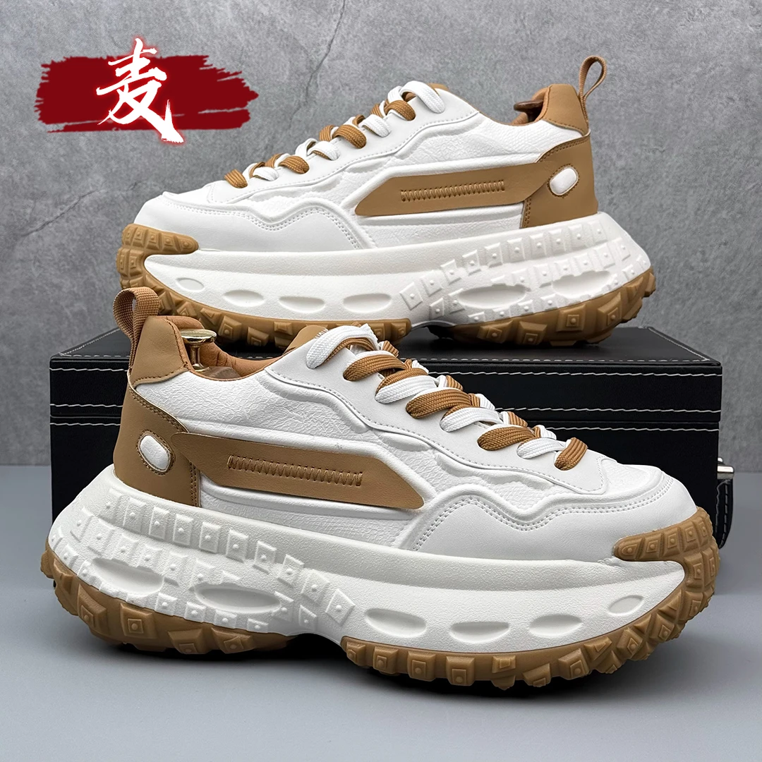 欧洲站男鞋2025新款休闲百搭春季高级感轮胎厚底内增高运动老爹鞋