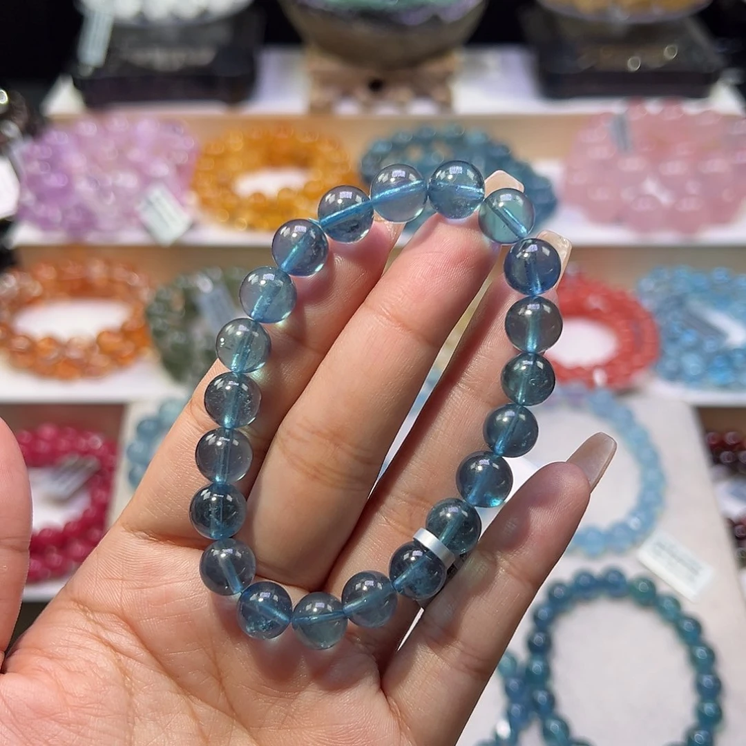 撒***子水晶手串未镶嵌巅峰级魔鬼蓝海蓝宝9.3mm