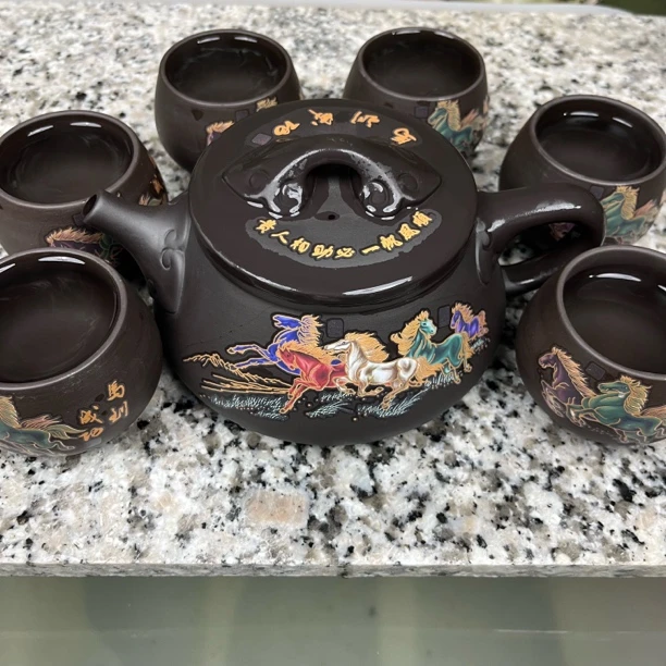 大容量650毫升八骏图一壶六杯变色凤鸣七件套