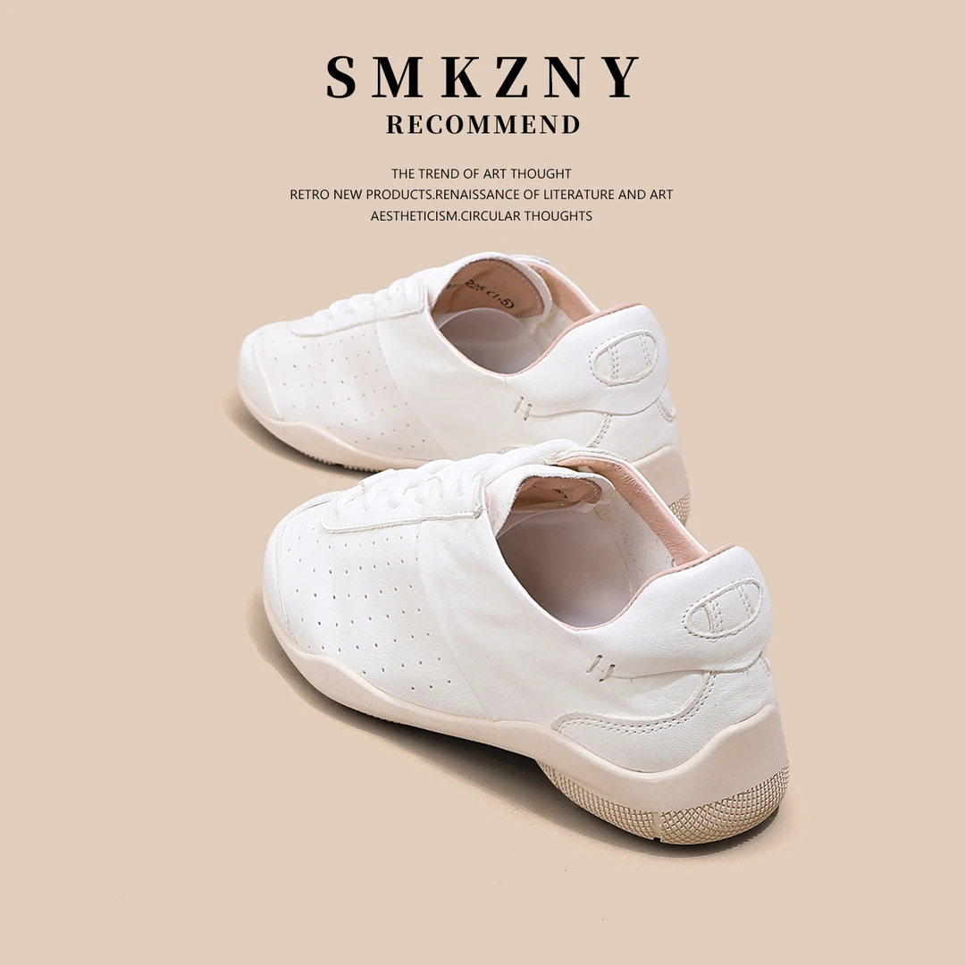 头层马皮小白鞋女薄款夏季百搭真皮透气运动休闲阿甘德训鞋28031-