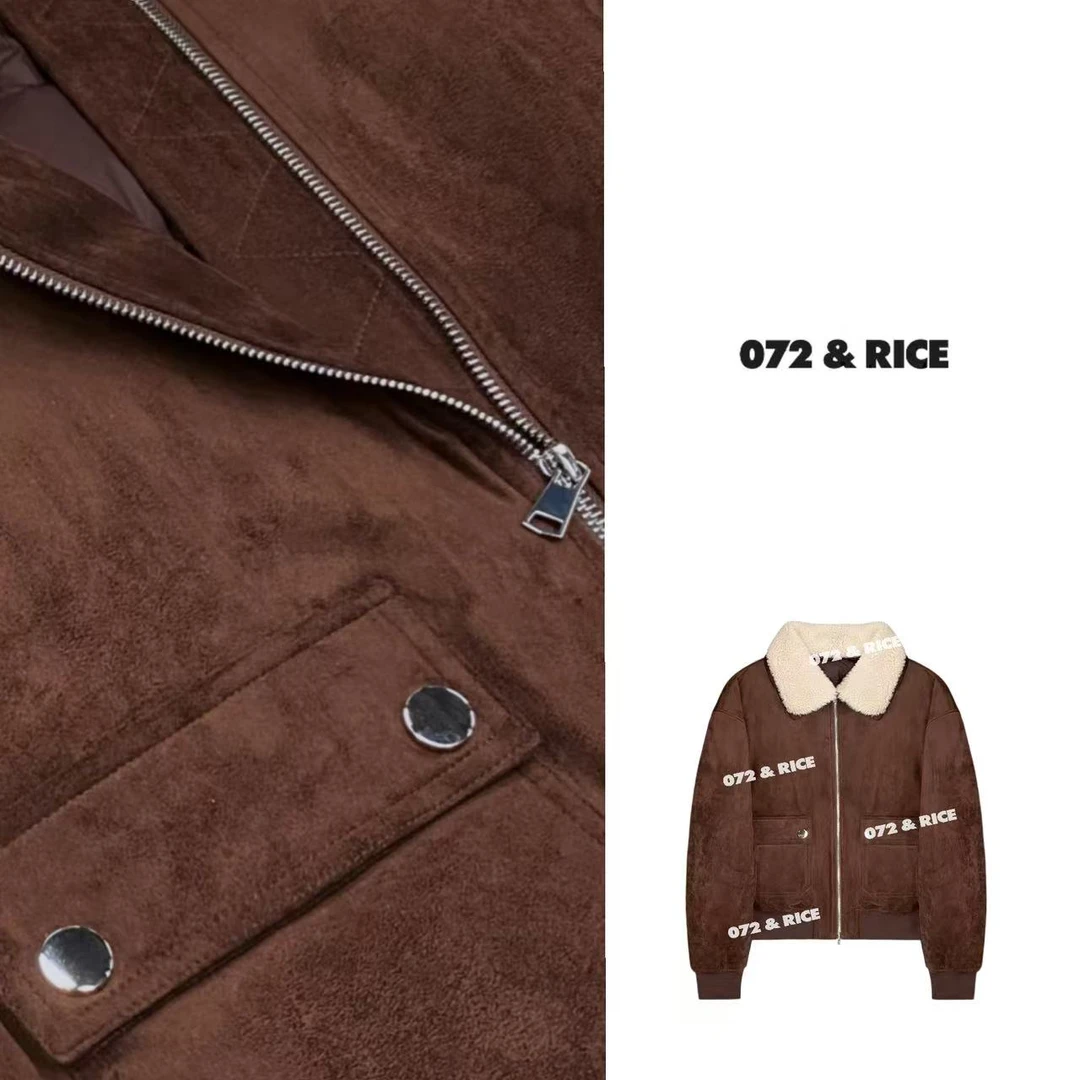 072 & RICE【雪茄】秋冬休闲羊毛领拉链羽绒外套 A-32MU1223