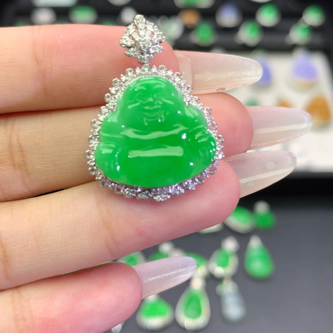 翡翠18K金镶嵌吊坠(不含链)收到货48小时鉴赏期