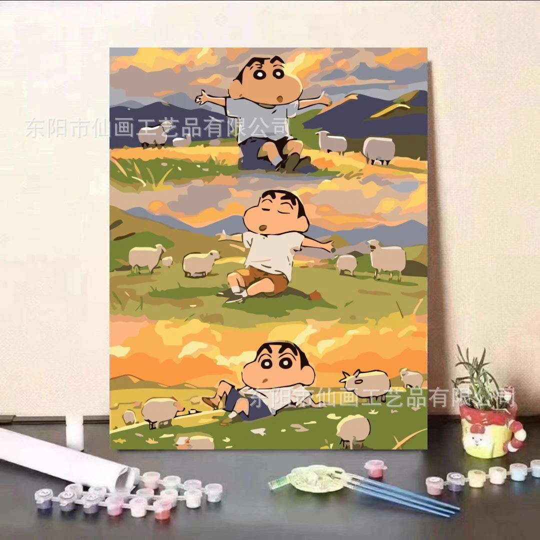 蜡笔小新治愈系数字油画卧室客厅办公桌面装饰摆件送朋友礼物