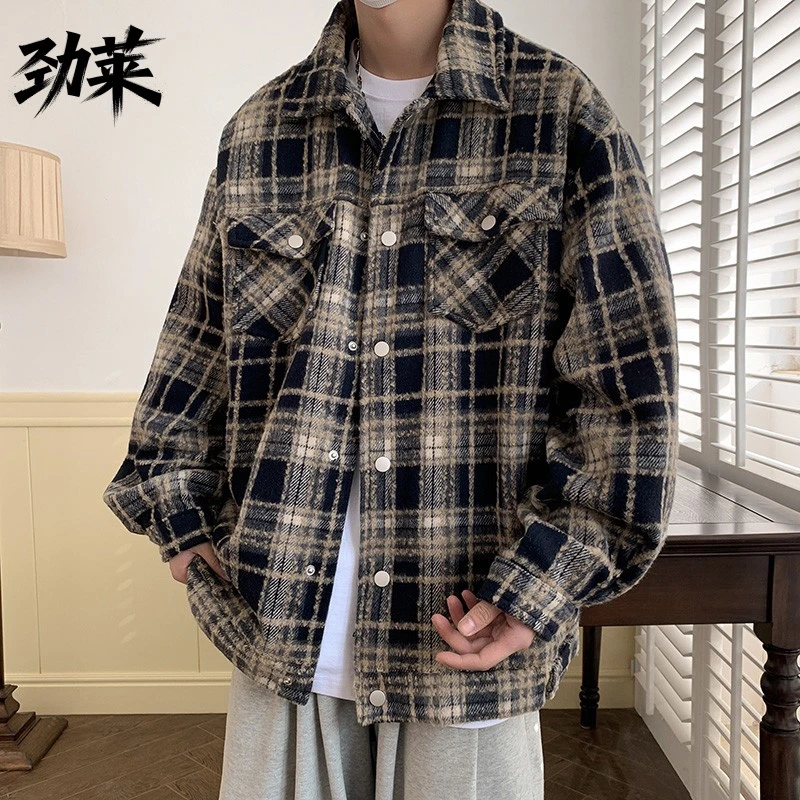 劲莱欧洲站小香风外套春季美式潮流宽松红色格子潮牌港风休闲夹克