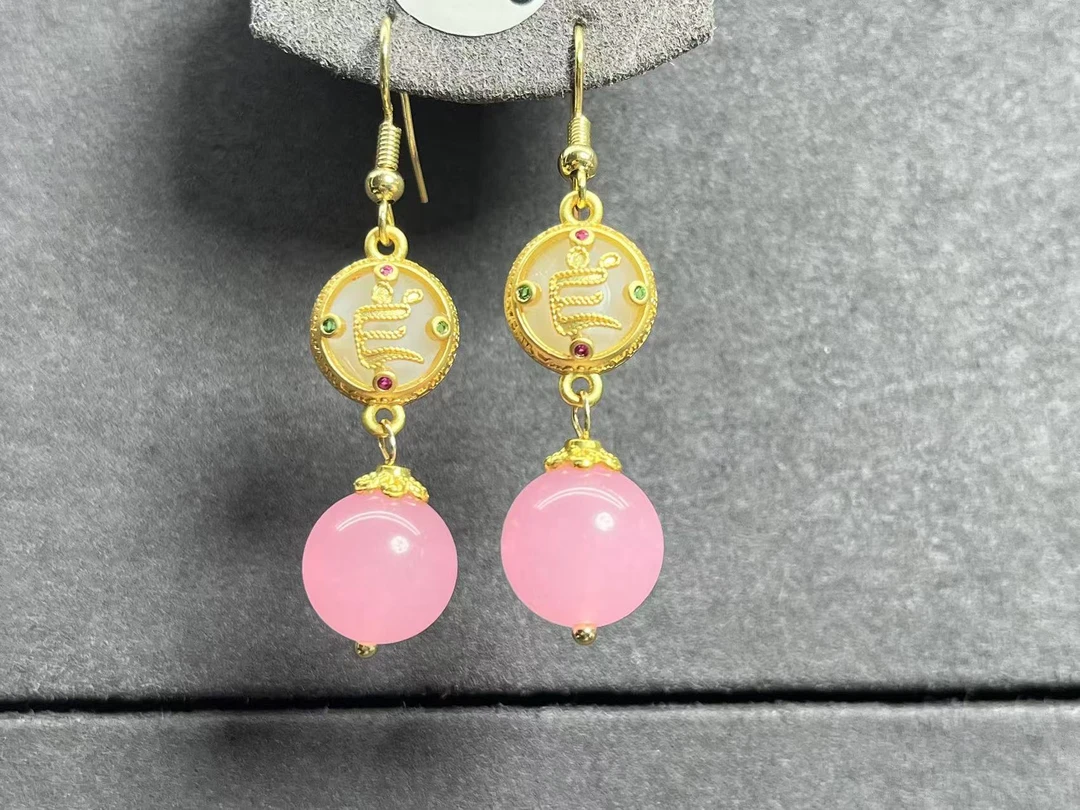 合金珐琅耳饰 合金珐琅 粉色圆珠耳饰 经典复古时尚女必备103