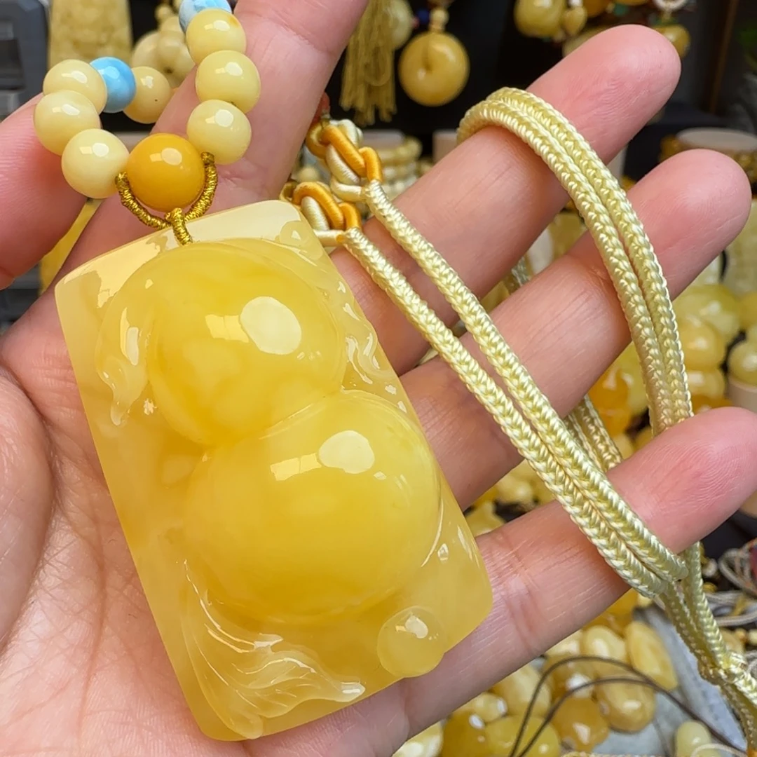 琥珀套链未镶嵌天然焦皮料蜜蜡福禄吊坠