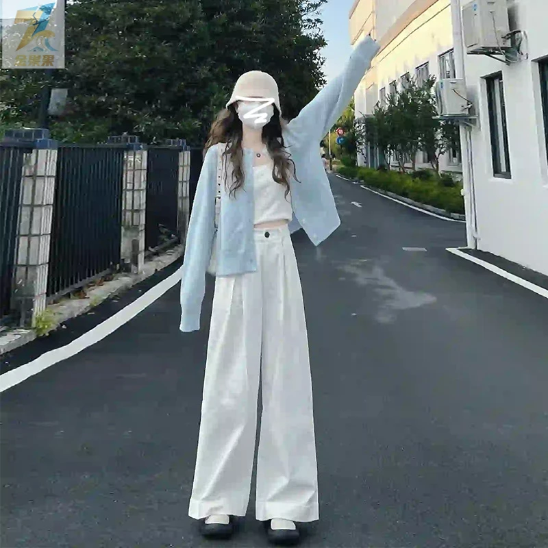 早初入秋韩系慵懒风高级感蓝色针织开衫毛衣外套女款2025新款爆款