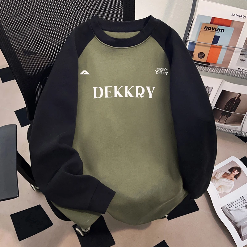 Dekkry美式创意字母印花秋冬纯棉插肩长袖t恤男女款oversize上衣