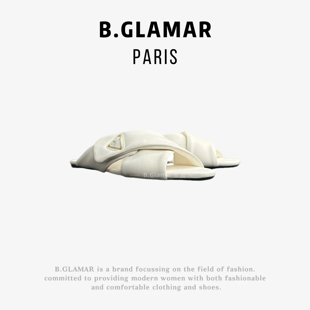 B.Glamar｜“交叉魔术贴”羊皮平底拖 YY2560-1