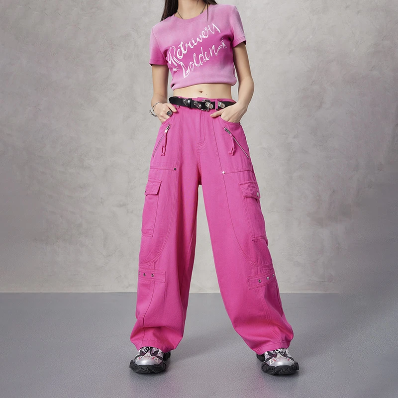 TUOGU/拓谷显瘦牛仔运动休闲夏季宽松嘻哈ol直筒高腰裤子C50073