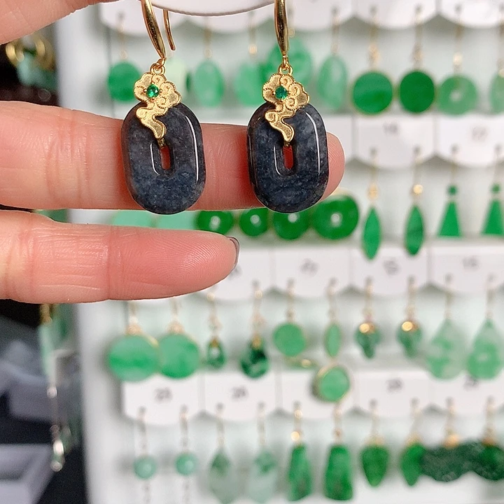 翡翠耳饰银S925镶嵌翡翠