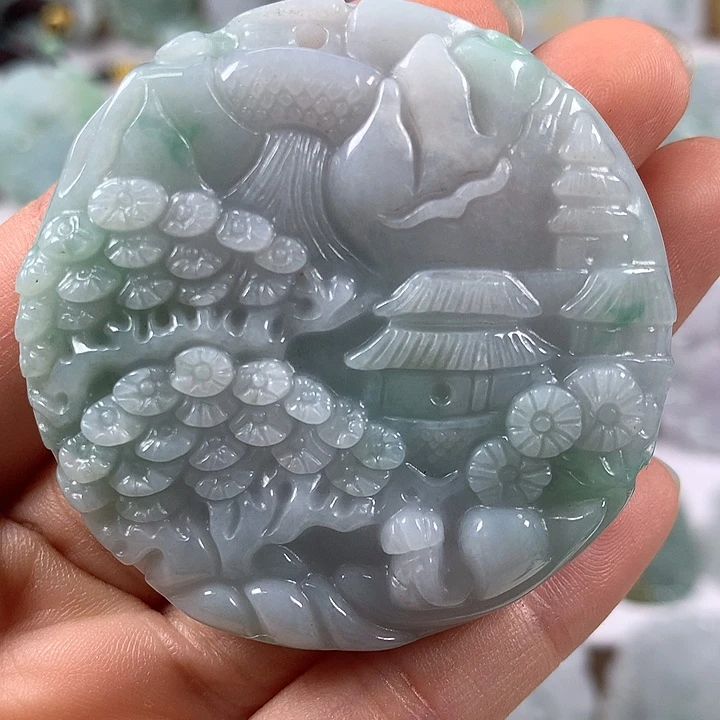 颈饰未镶嵌翡翠山水福利两面工艺福利