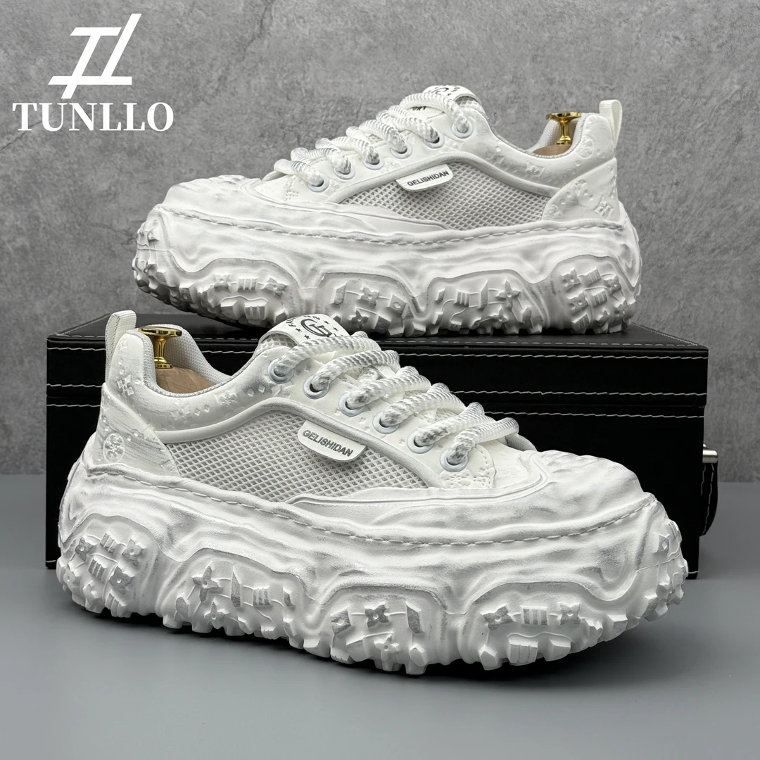 复古做旧擦色老爹鞋男2025夏季薄款时尚网面透气运动休闲鞋男潮鞋