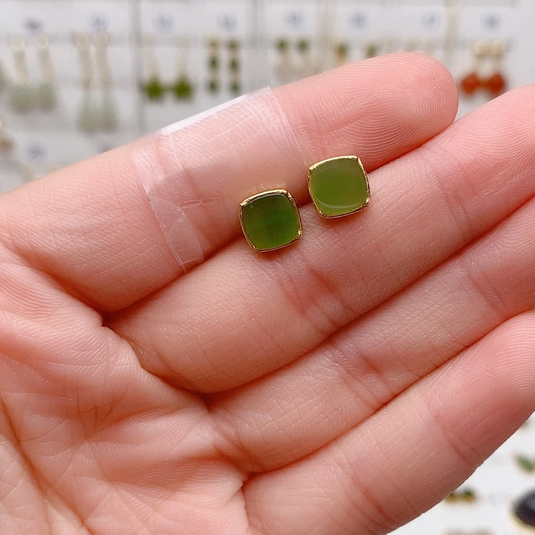 和田玉银S925镶嵌耳饰