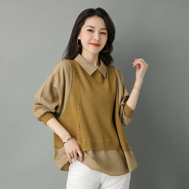 女士衬衫假两件衬衣2025春秋新款设计感小众格子遮肚漂亮小衫上衣