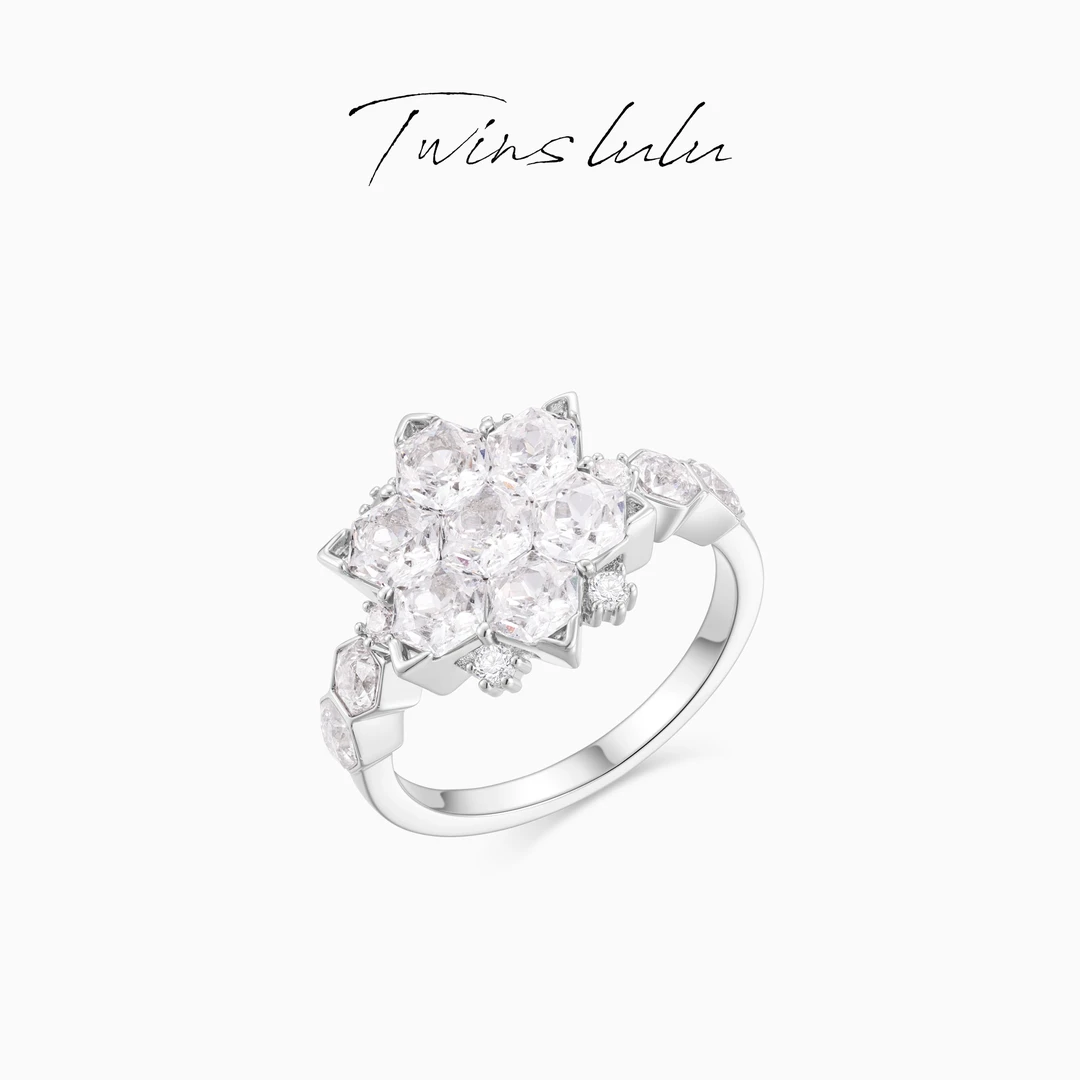 TWINS LULU【冰花】 圣诞节轻奢高级小众百搭风蜂巢戒指TSS6784