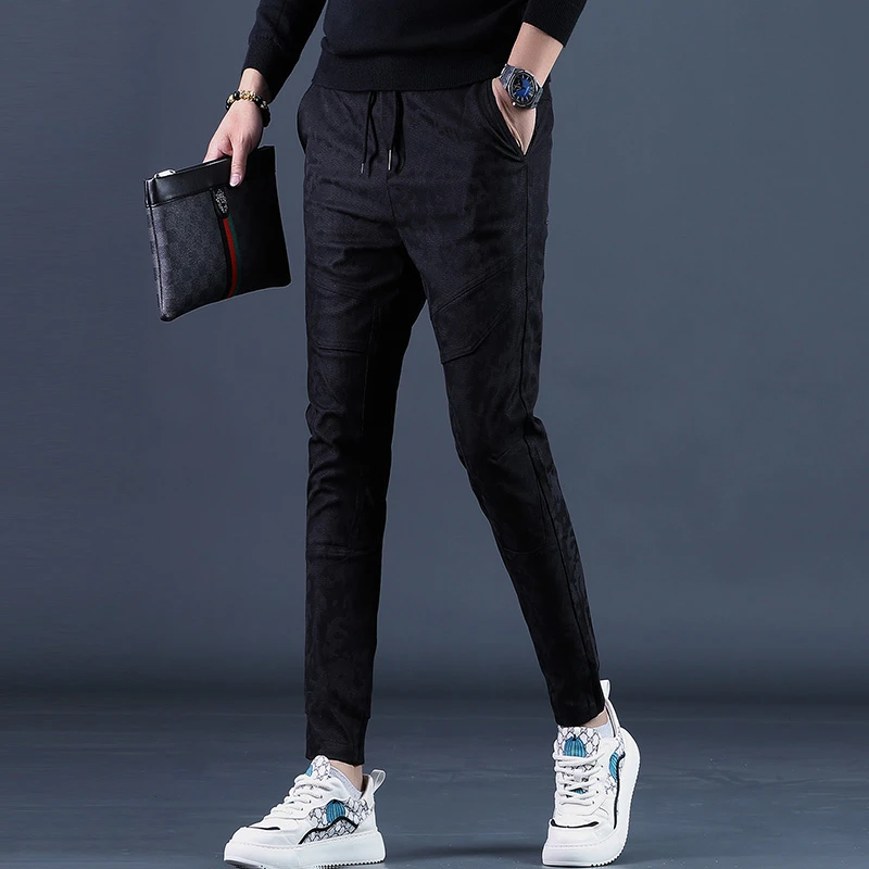 Cebrodz秋季新款高端男士修身韩版黑色小脚束脚裤牛仔裤百搭男裤