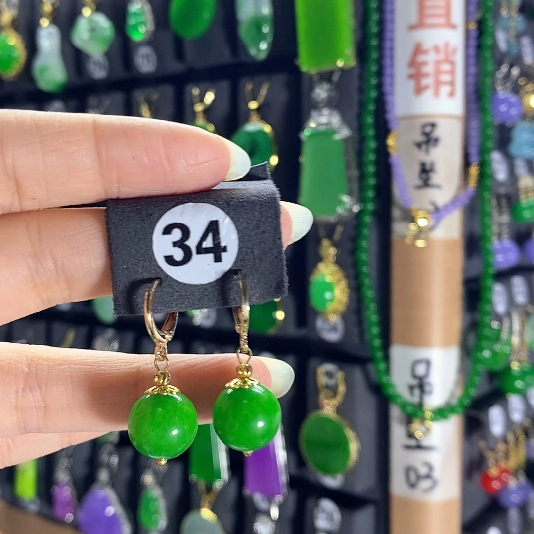 银S925镶嵌翡翠耳饰34
