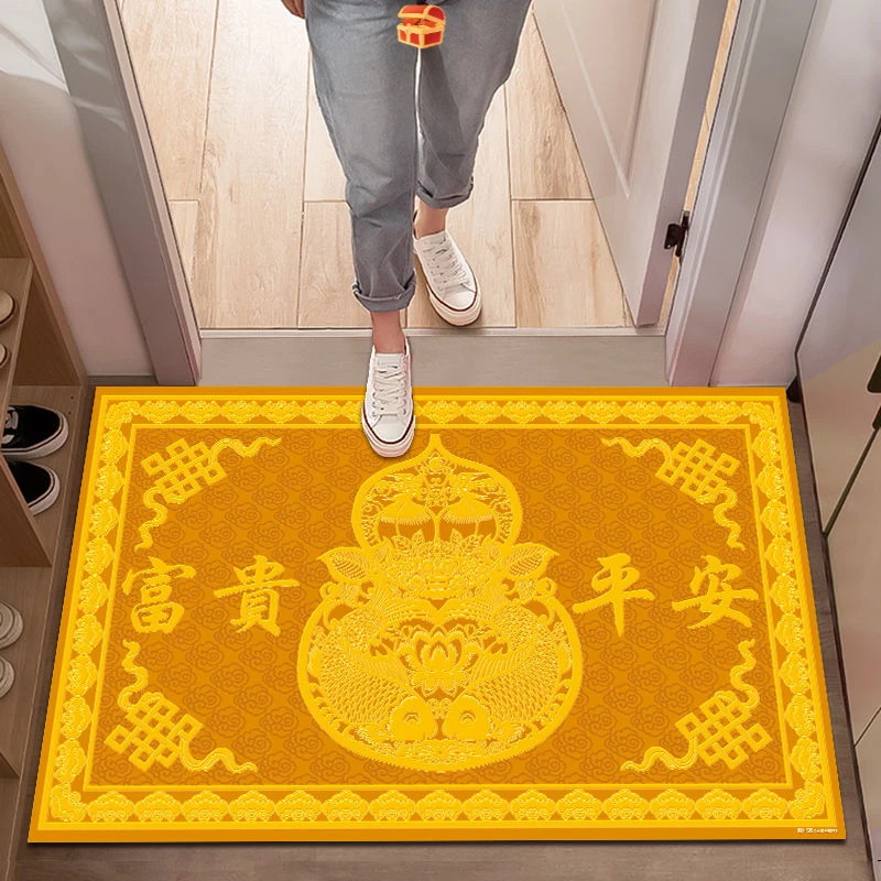 对门入户金边地垫硅藻泥防滑耐脏可裁剪定制金黄葫芦图脚垫耐磨垫