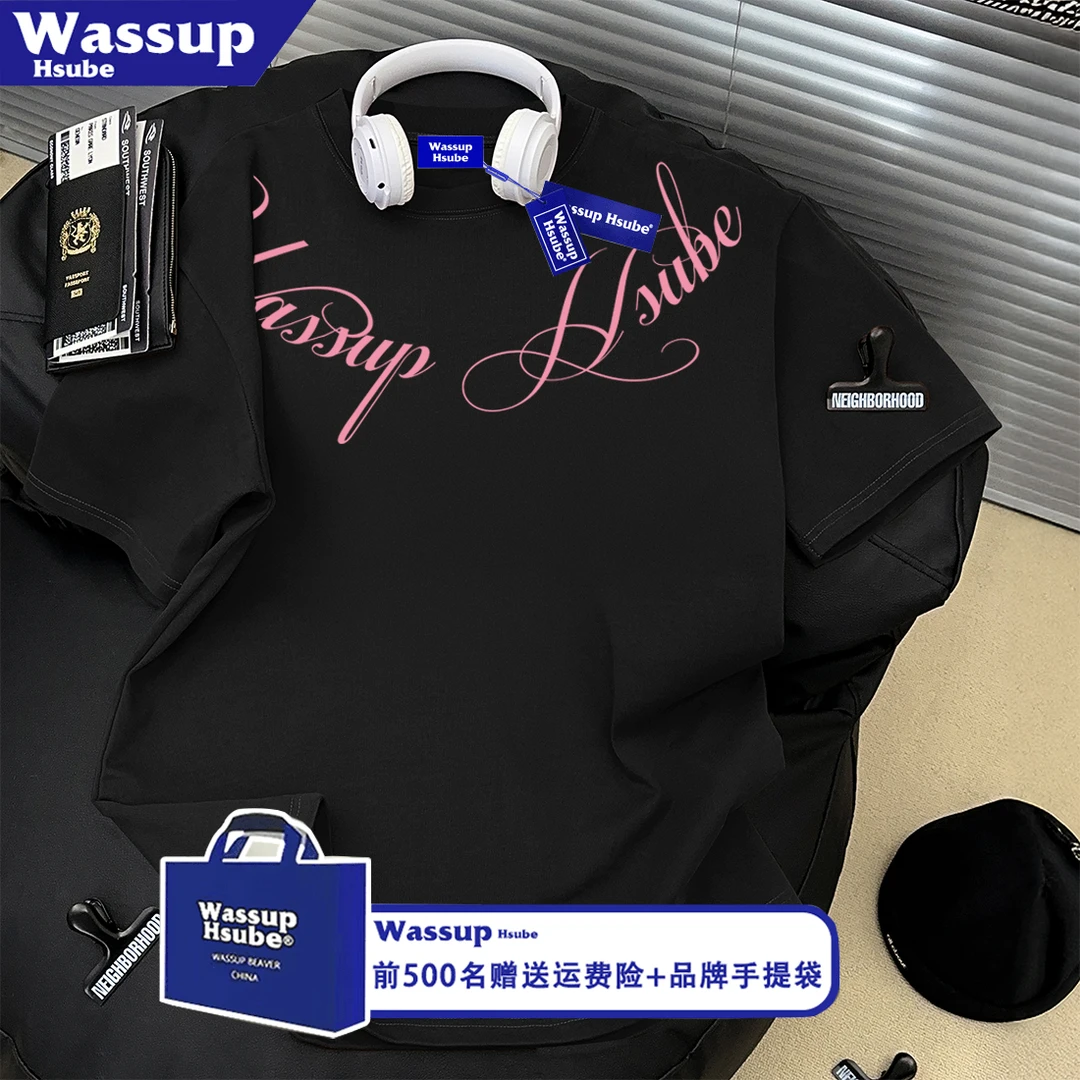 WASSUP HSUBE潮牌字母印花纯棉短袖T恤男设计感宽松百搭学生上衣