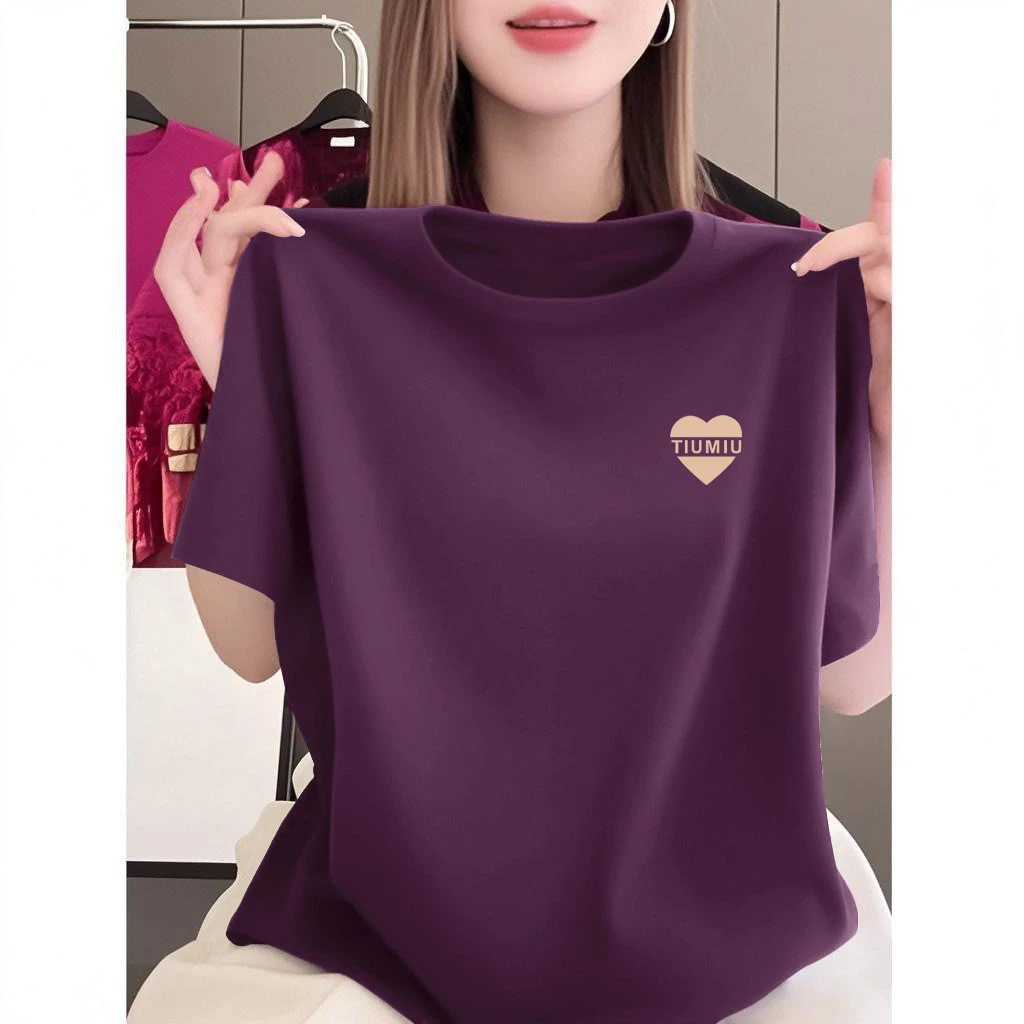 纯棉圆领洋气印花设计感夏季薄款2025新款短袖上衣女宽松大码t恤