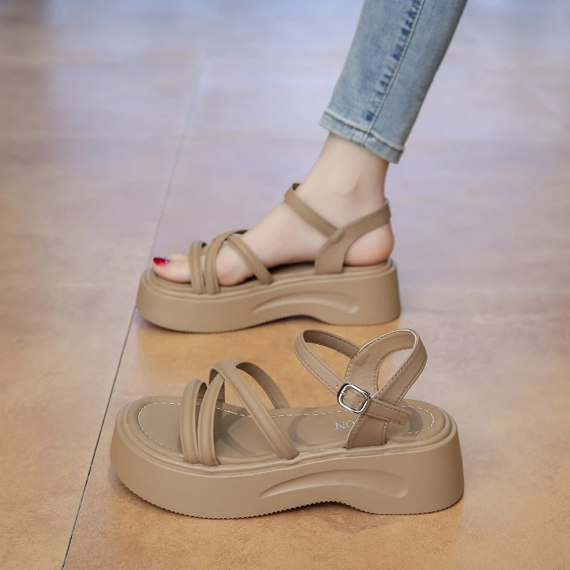 【凉鞋】2025夏季新款松糕底交叉带凉拖鞋女外穿防滑时尚百搭仙女风