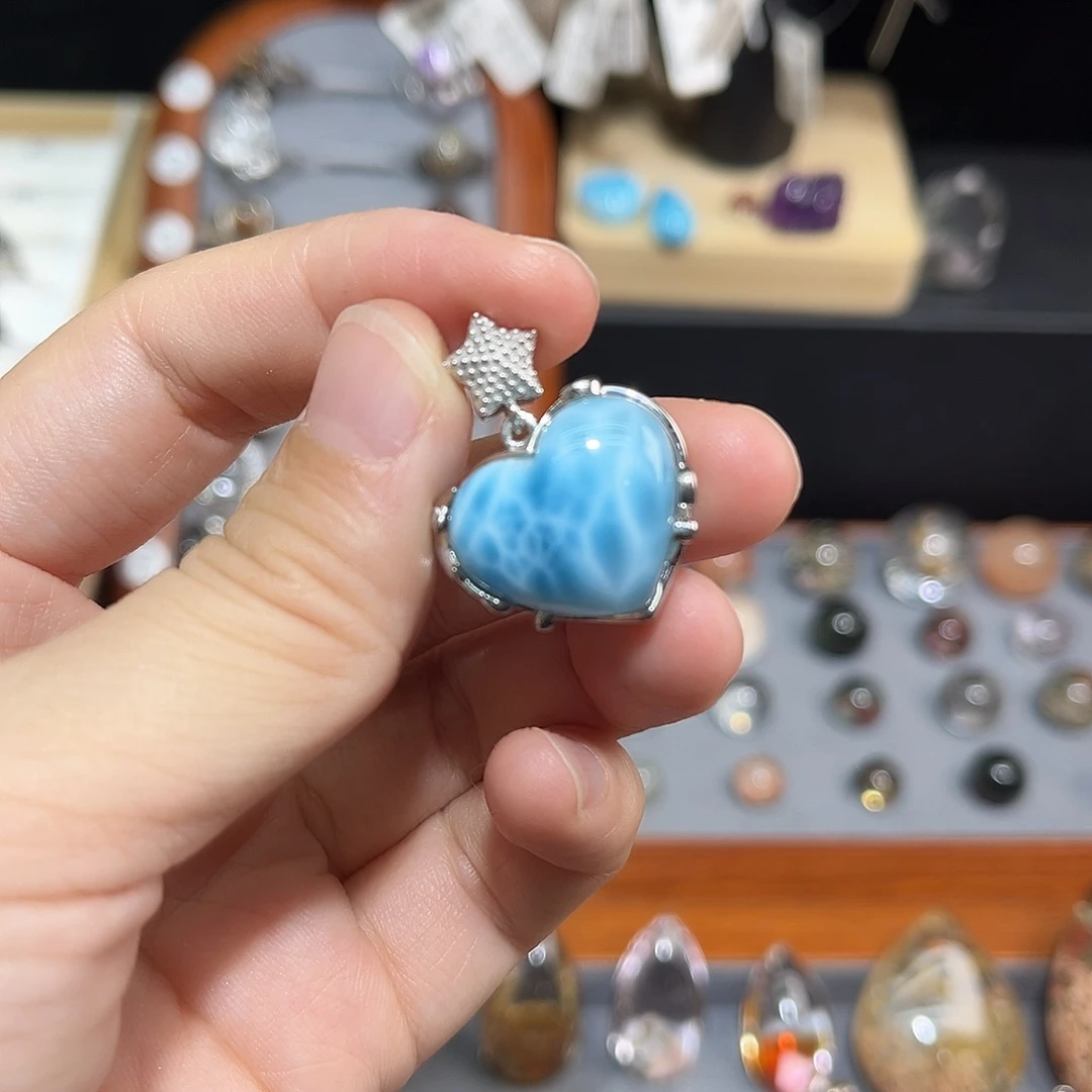 针钠钙石（海纹石）银S925镶嵌吊坠(不含链)?***?