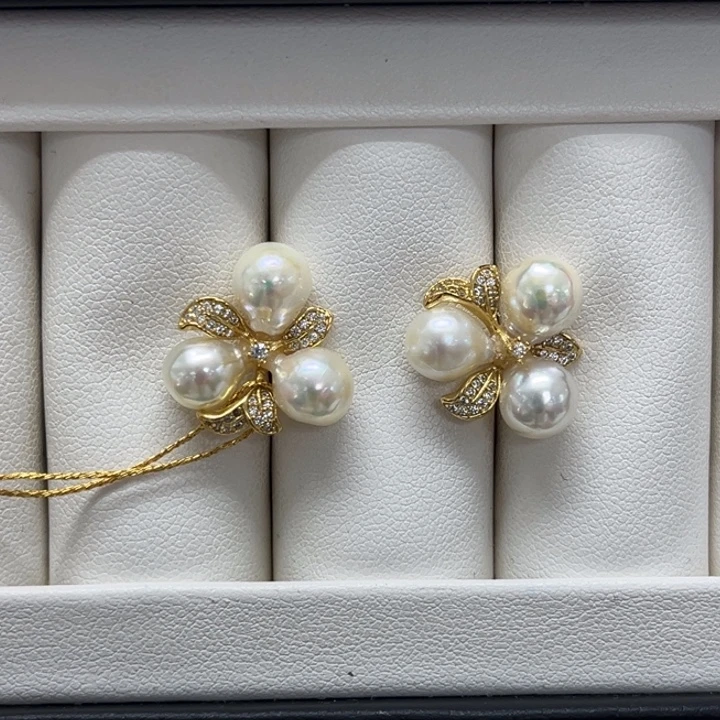 耳饰银S925镶嵌海水珍珠AK 7-8mm 10号