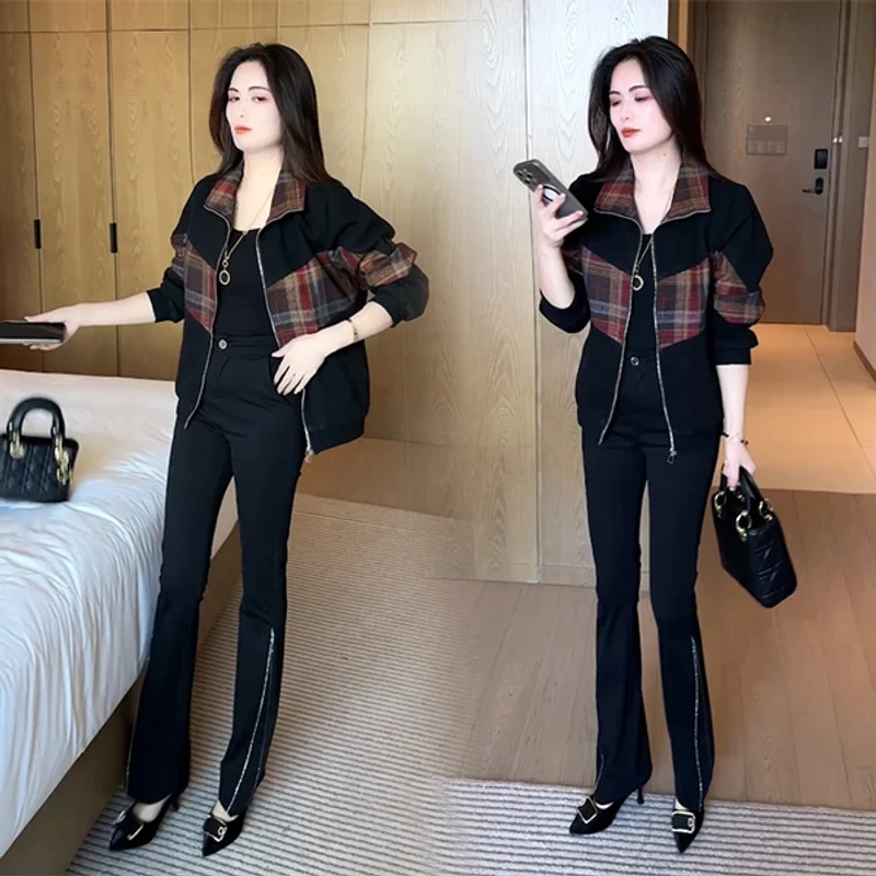 新款休闲显瘦时尚气质洋气碎花拉链拼接长袖短外套71