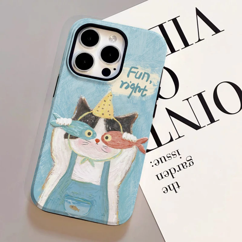 蓝色猫咪iphone15手机壳oppo苹果16promax小米14华为vivo适用女生